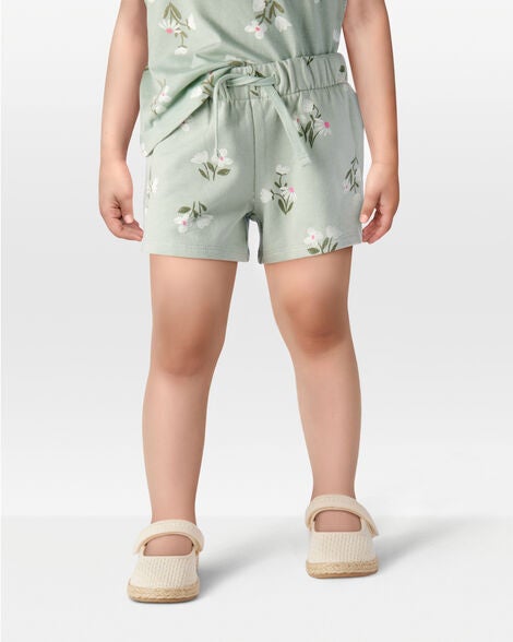  Product image 2 of Toddler Floral Pull-On French Terry Shorts - Green
