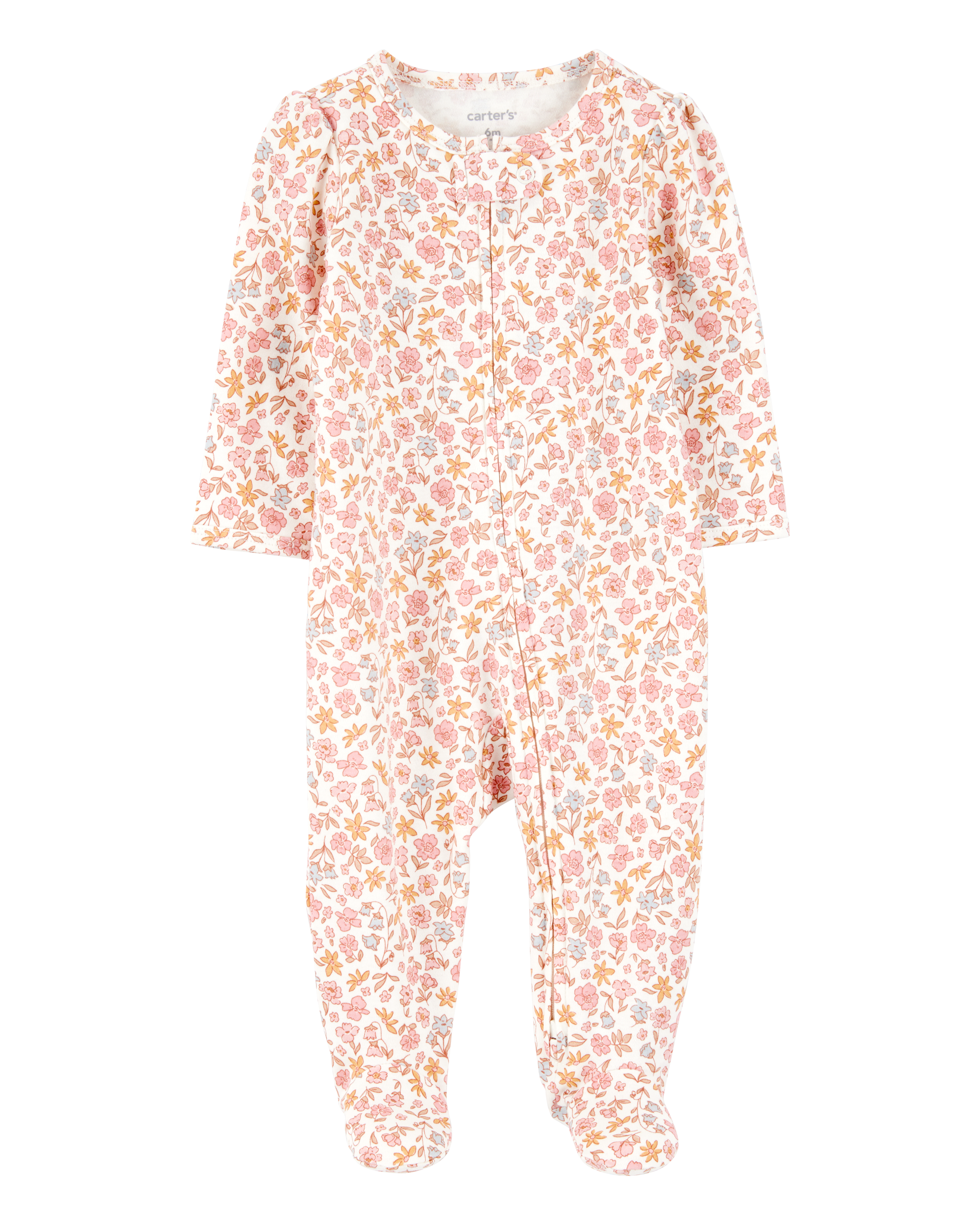 Baby Girl Floral 2-Way Zip Cotton Sleep & Play Pajamas - Pink