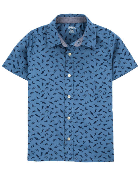  Product image 1 of Kid Shark Print Button-Front Short Sleeve Shirt