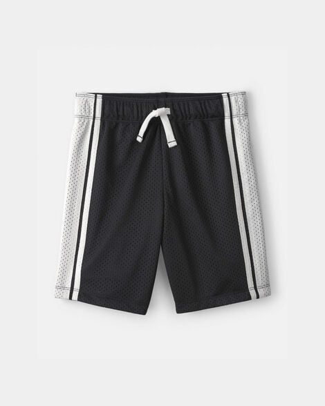 Boys Striped Mesh Active Shorts - Black