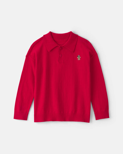 toddler boy gingerbread polo sweater - red