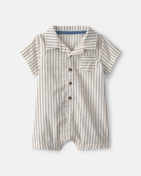 baby boy sailor stripe romper - cream/blue