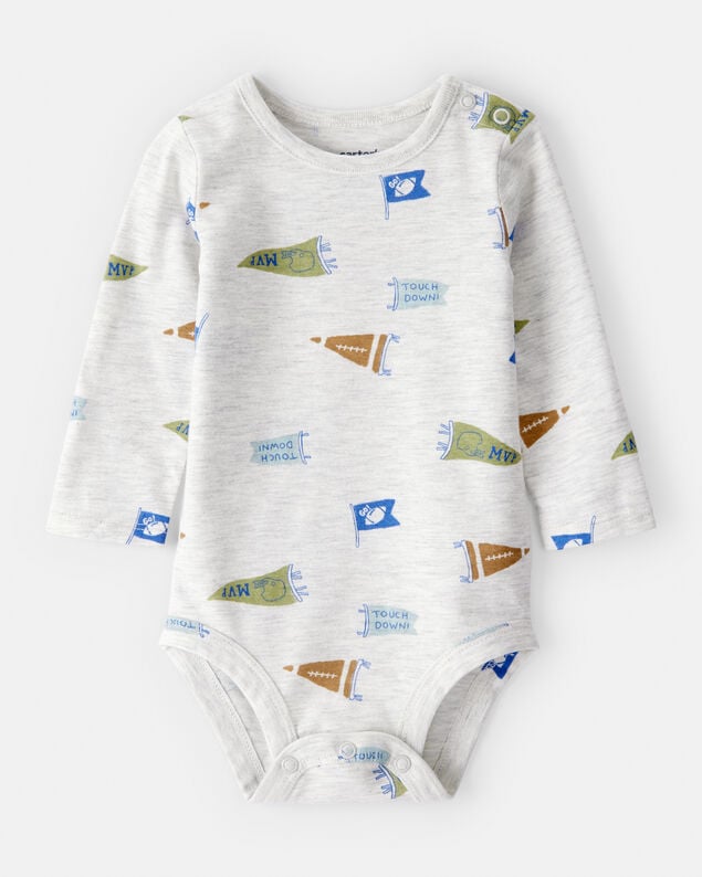 Product image 1 of Baby Boy Football Print Long-Sleeve Fashion Bodysuit - Grey