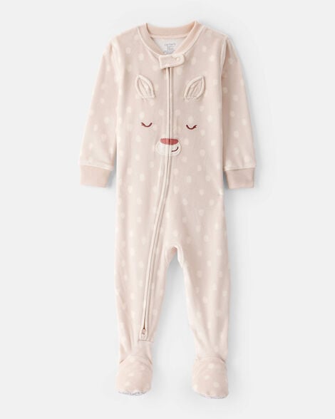 baby girl deer print dreamplush snug fit long-sleeve 2-way zip pajamas - tan