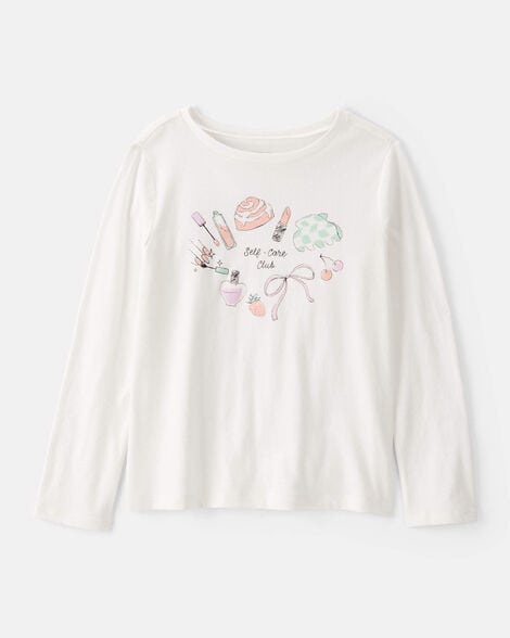 girls 'self care' long-sleeve graphic tee - ivory