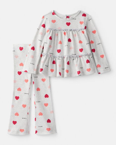 toddler girl heart top & pant set - grey