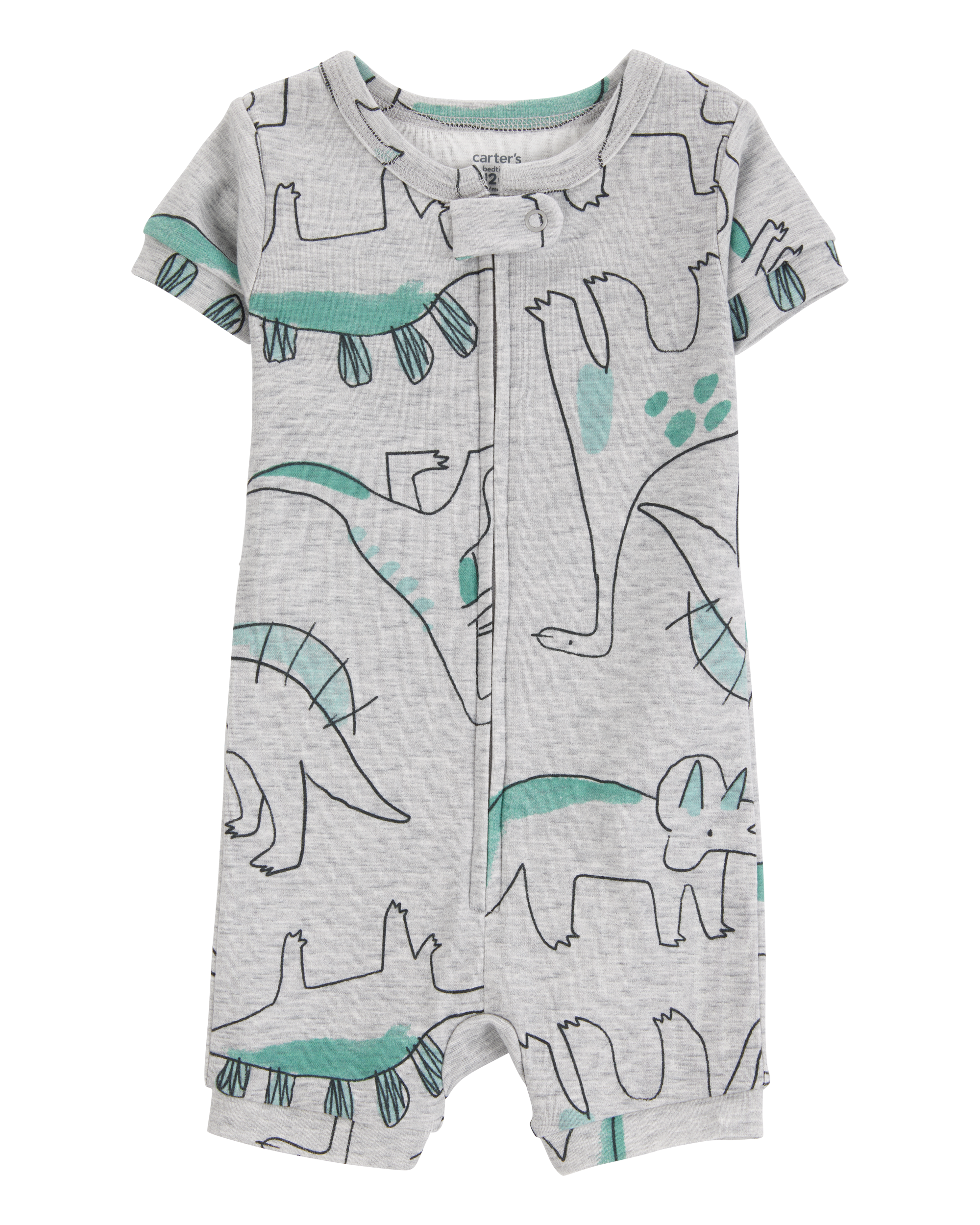 Toddler Dinosaur Print Snug Fit Cotton 1-Piece Pajamas - Heather