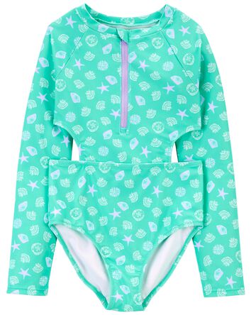 Kid 1-Piece Long Sleeve Cut-Out Swimsuit