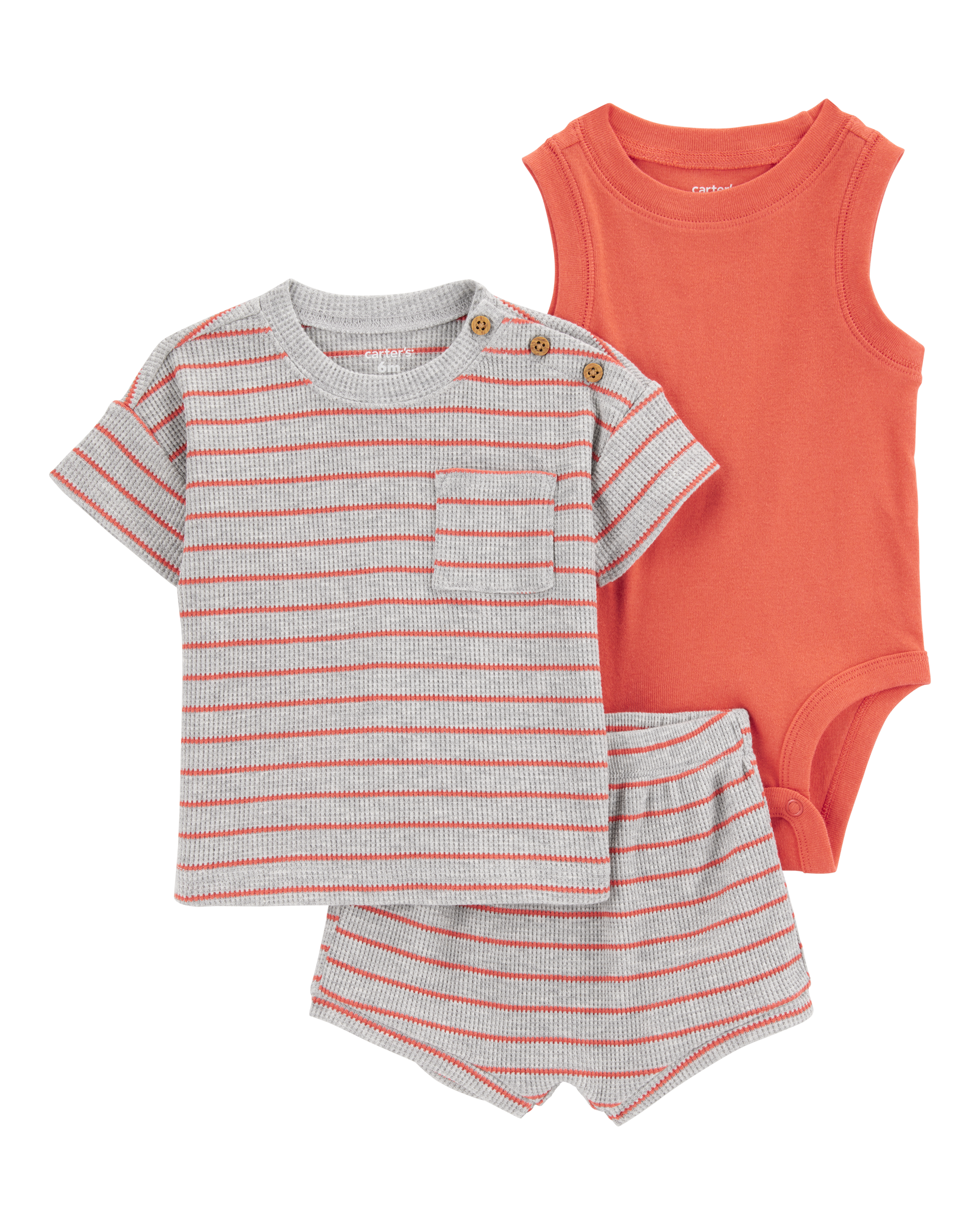 Baby Boy 3-Piece Outfit Set - Heather/Orange