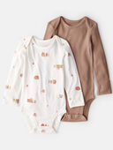 Brown/White - Baby Barn Print PurelySoft Long-Sleeve Multipack Bodysuits - Brown/White, Selected
