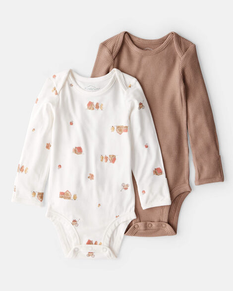 Product image 1 of Baby Barn Print PurelySoft Long-Sleeve Multipack Bodysuits - Brown/White