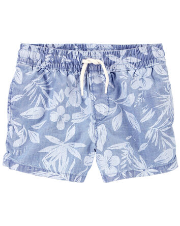 Toddler Tropical Print Chambray Drawstring Shorts