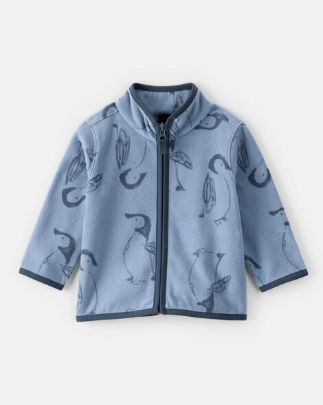 Baby Boy Penguin Microfleece Zip-Up Jacket - Blue