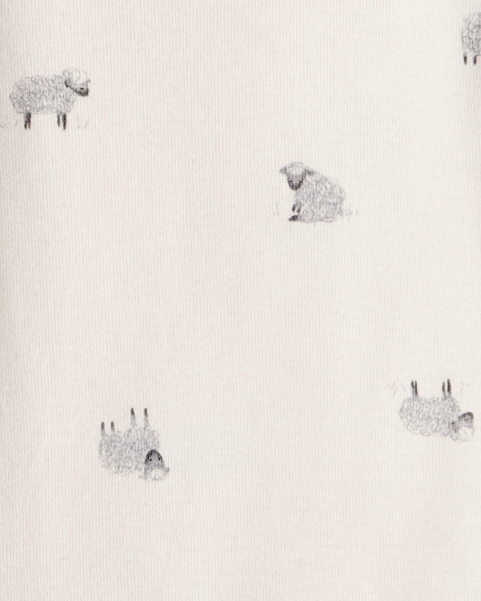Baby Boy Sheep Print Cotton Long-Sleeve Overall Set - White/Grey