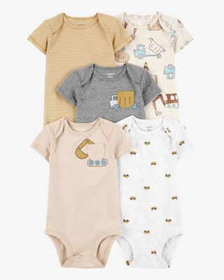 Product image 1 of 5-Pack Construction Short-Sleeve Cotton Bodysuits