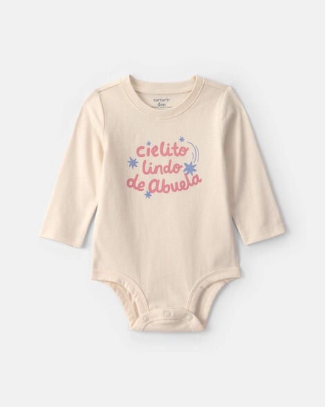 baby girl 'cielito lindo de abuela' long-sleeve graphic bodysuit - cream