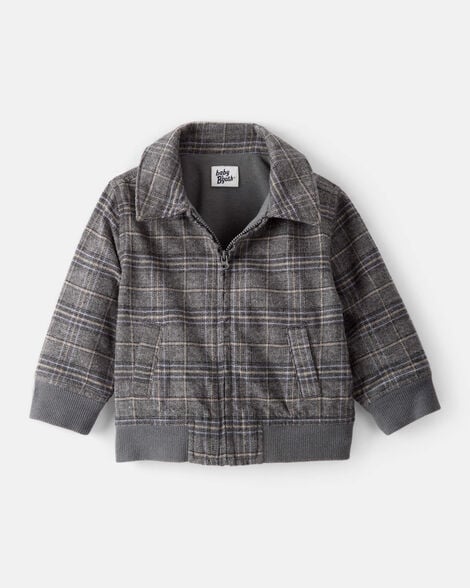 Baby Boy Plaid Long-Sleeve Zip-Up Fashion Jacket - Grey