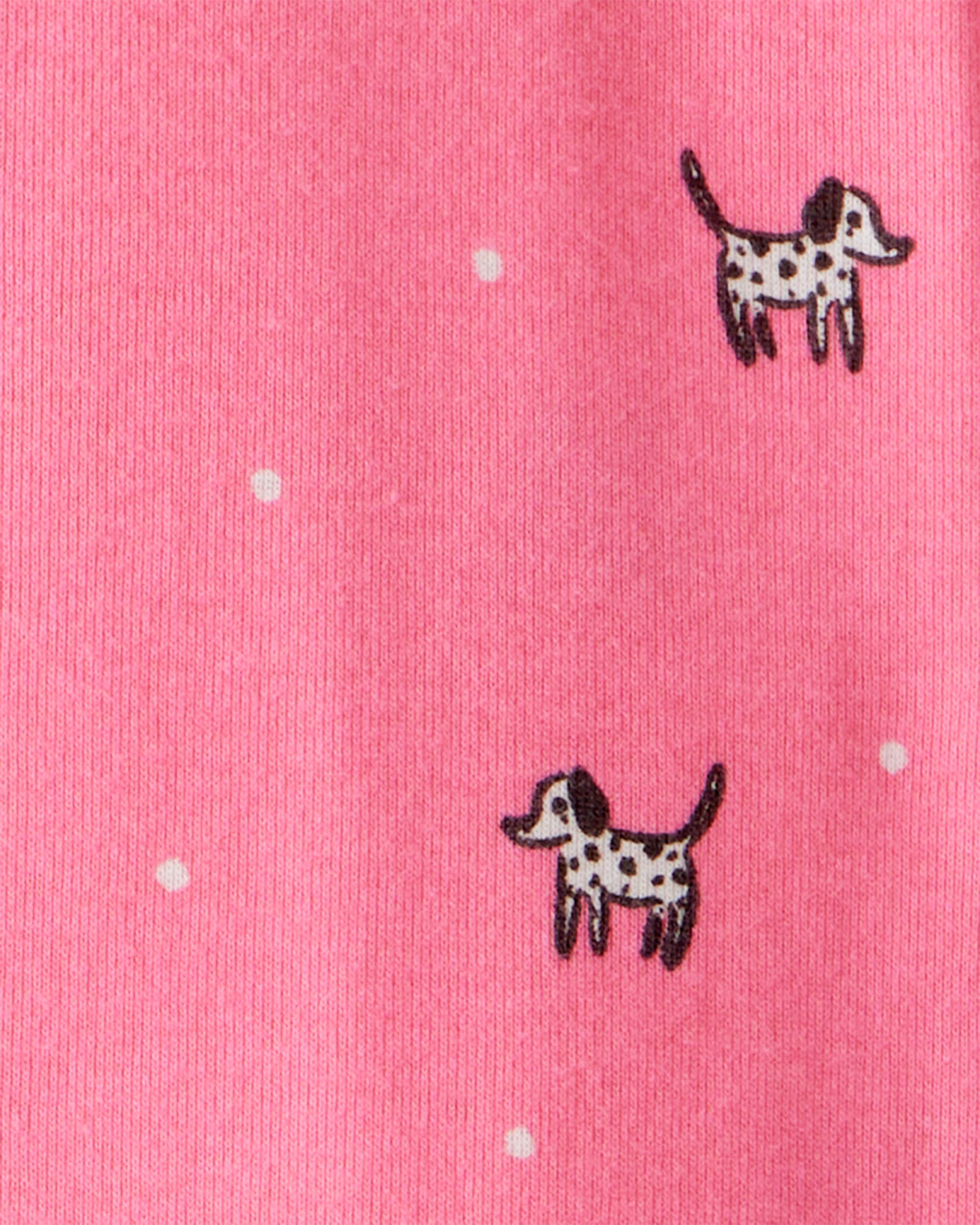 Baby Girl Dalmatian Print 100% Cotton Long-Sleeve 2-Way Zip 1-Piece Pajamas - Pink