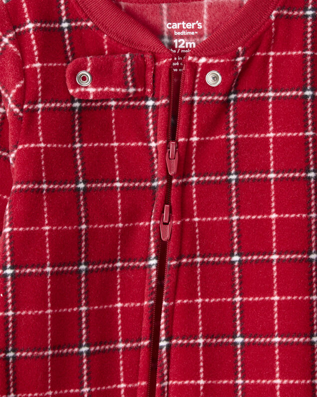 Product image 2 of Toddler Boy Plaid Print Fleece Long-Sleeve Loose Fit 1-Piece Pajamas - Red