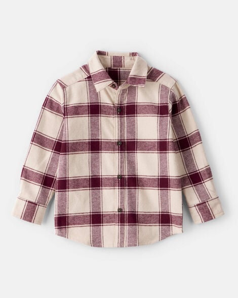 Toddler Boy Plaid Button-Down Shirt - Maroon/Cream