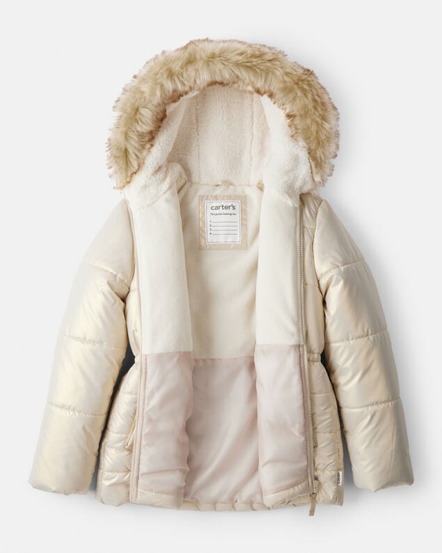 Product image 2 of Girls Hooded Heavyweight Winter Jacket - Cream
