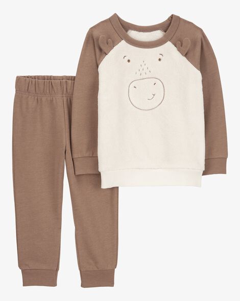 Product image 1 of Baby 2-Piece Fuzzy Moose Pullover & Fleece Pant Set