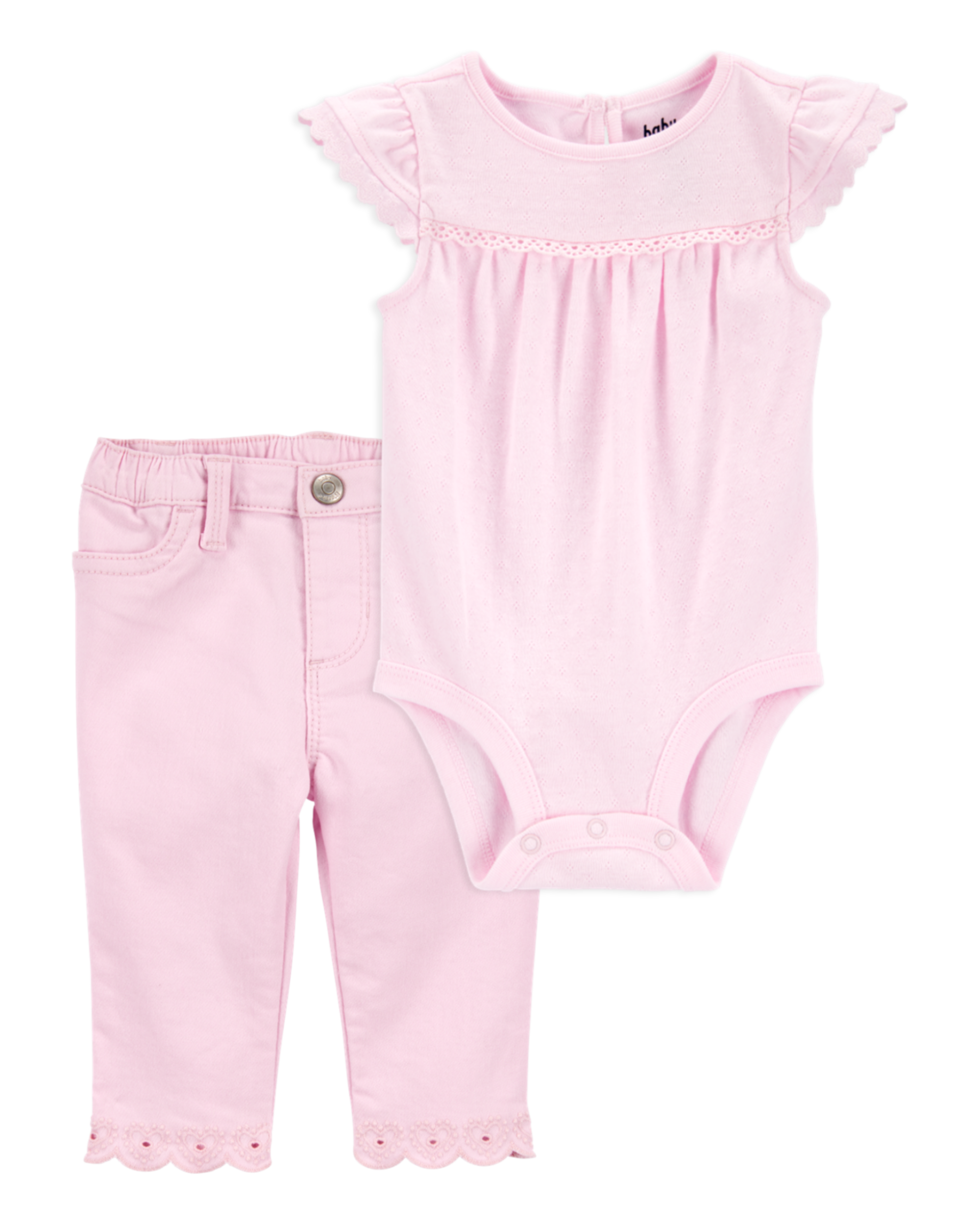 Baby 2-Piece Pointelle Bodysuit & Embroidered Hem Pants Set