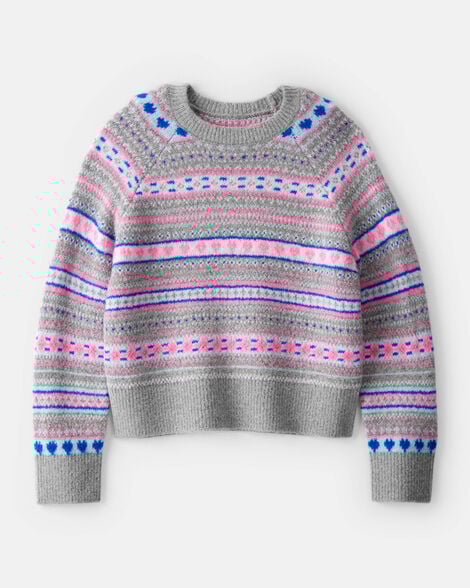 girls fairisle sweater - grey/pink