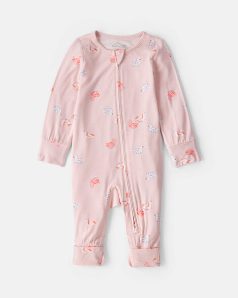 baby girl flamingo purelysoft™ 2-way zip sleep & play pajamas - pink
