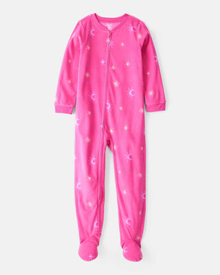 Product image 1 of Kid 1-Piece Moon & Stars Fleece Footie Pajamas - Pink