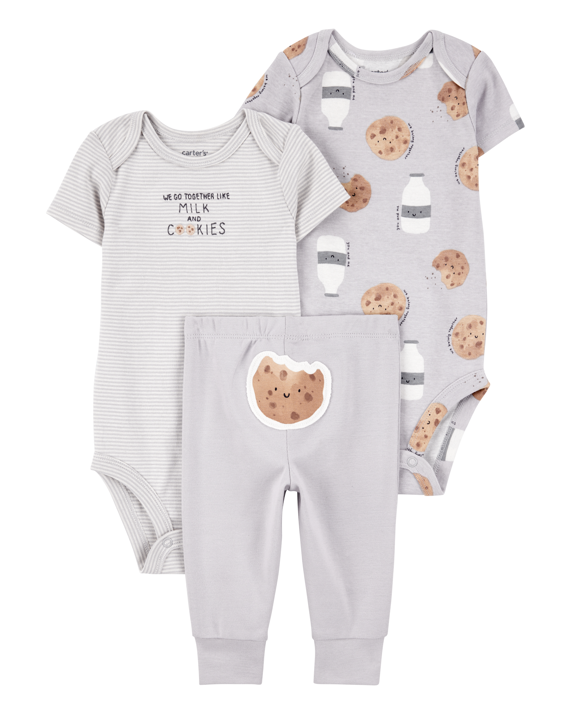 Baby 3-Piece Milk & Cookies Little Character Set® - Grey