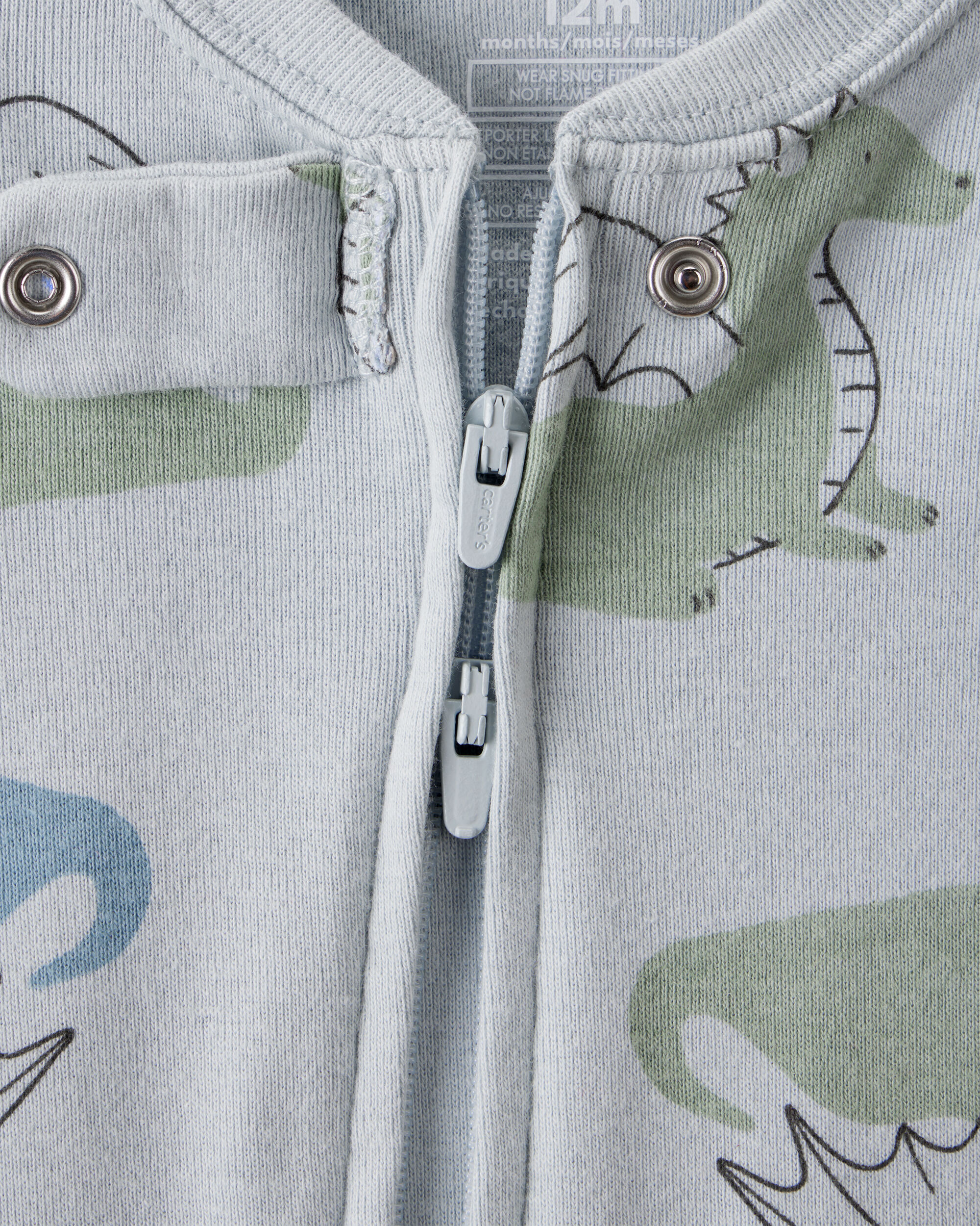 Baby Boy Dragon Print 100% Cotton Long-Sleeve 2-Way Zip 1-Piece Pajamas - Blue