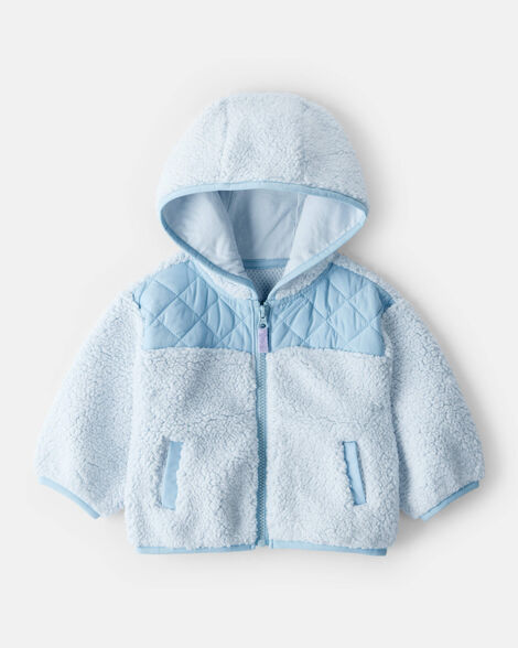 baby girl sherpa hooded zip-up jacket - blue