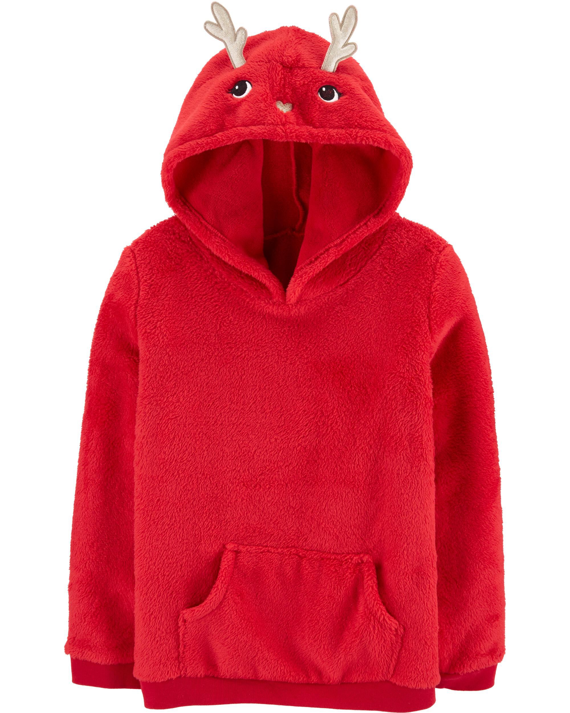 red fuzzy hoodie