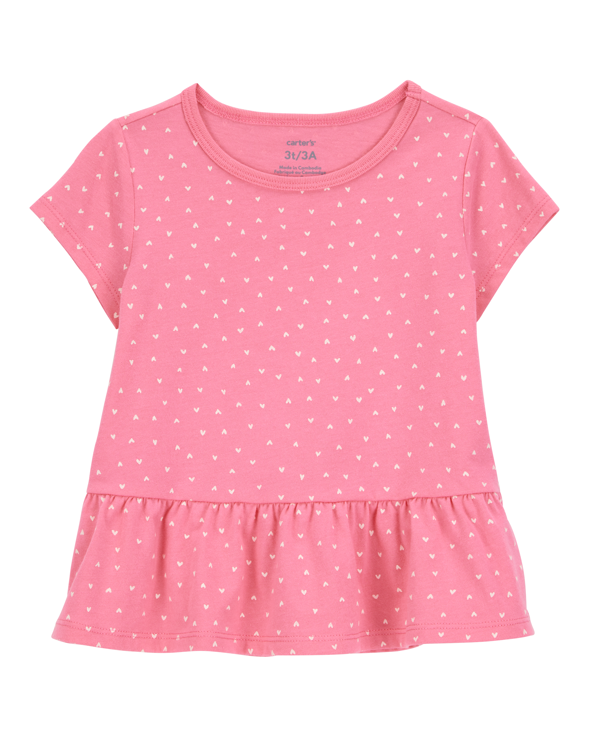 Hearts Peplum Short-Sleeve Tee - Pink