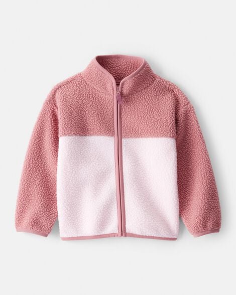 Toddler Girl Color Block Microfleece Zip-Up Jacket - Pink