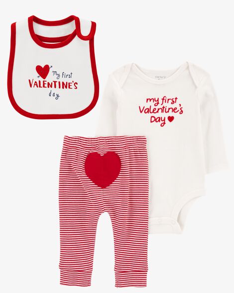  Product image 1 of Baby 3-Piece My First Valentine's Day Teething Bib & Bodysuit Pant Set