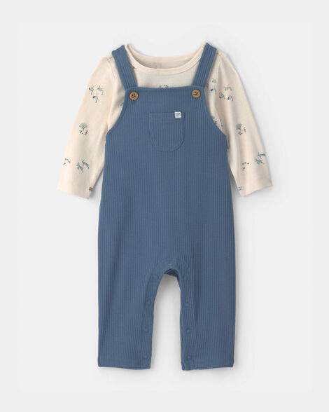 baby boy 2-piece safari overall set - blue/ivory