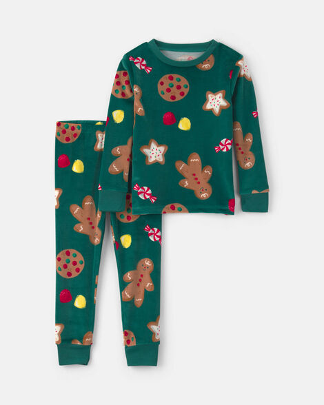 baby 2-piece christmas gingerbread dreamplush snug fit pajama set - green