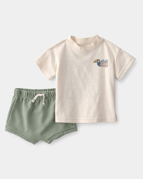 baby boy 2-piece toucan solid short-sleeve top & short set - green/white