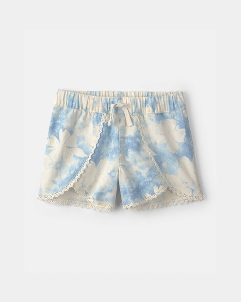 Girls Floral Eyelet Shorts - Ivory/Blue