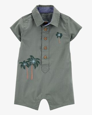 Product image 1 of Baby  Palm Tree Print Button-Front Romper-Green
