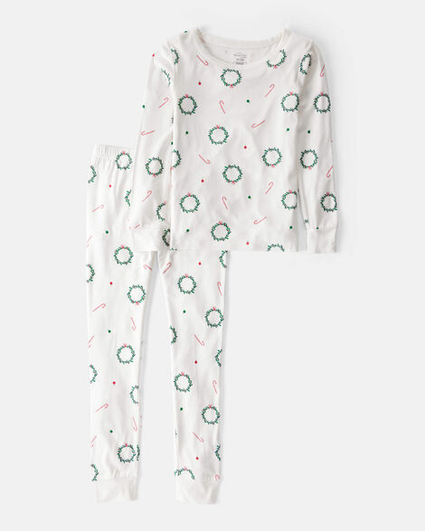 kid wreath purelysoft long-sleeve snug fit 2-piece pajamas - white