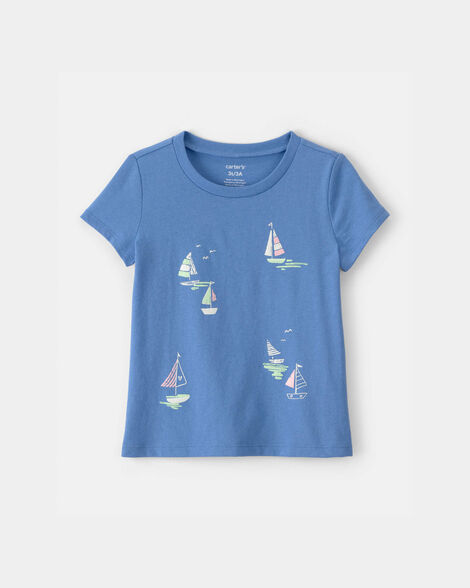 toddler girl sailboat graphic tee - blue