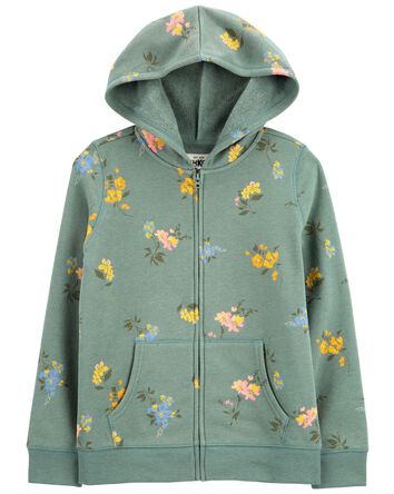 Kid Floral Print Hooded Zip Jacket