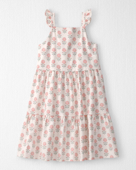 Girls Organic Cotton Tiered Dress in Rosebud Petal Print