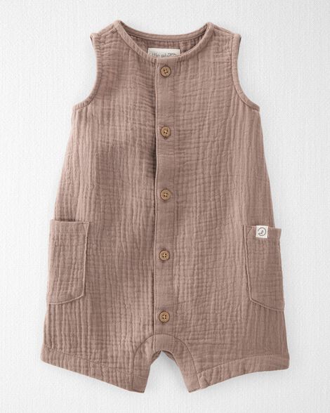 Organic Cotton Striped Romper Brown & Blue Organic Cotton Striped Romper Brown & Blue