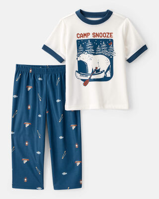 Toddler Boy Pasta Print 100% Cotton Long-Sleeve 4-Piece Pajamas - Blue