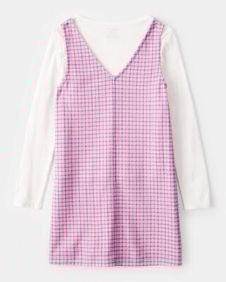 Product image 2 of Kid 2-Piece Long-Sleeve Tee & Plaid Dress Set - White/Pink