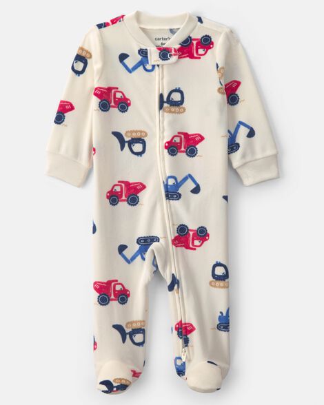 baby boy construction 2-way zip dreamplush sleep & play pajamas - cream